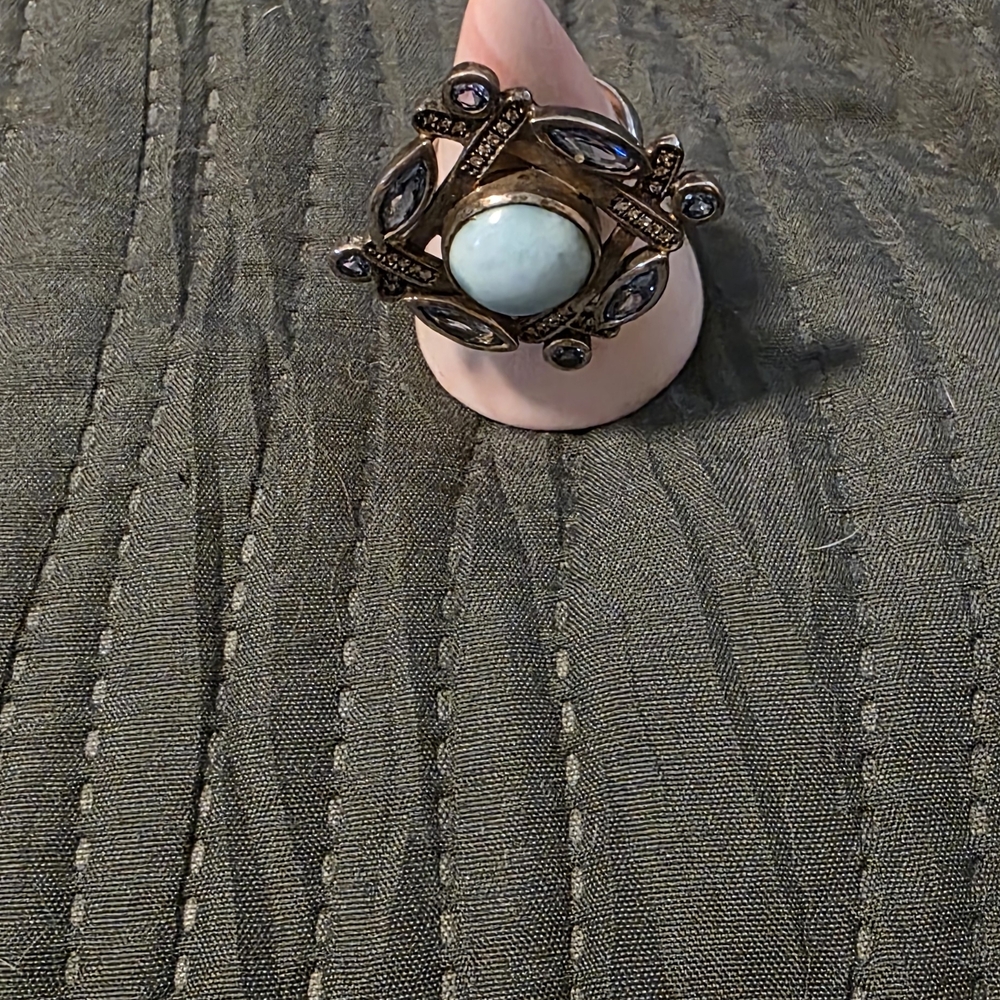 Marahlago Sterling Silver Larimar And Blue Topaz Statement Ring - Picture 2 of 7